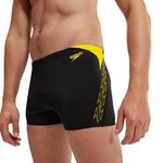 Speedo Mens Hyperboom Splice Swimming Trunks| Quick Drying | Training Fitness Chlorine Resistant Aquashort, Black/Lemon Drizzle, 38 UK