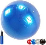 HCE Gym Ball, 65cm Balancing Yoga Ball Chair Stability Commercial Swiss Pilates Birthing Ball, Anti-Burst Extra Thick Exercise Ball - Slip-Resistant 300lbs Home & Gym Workout - Free Pump (Blue)