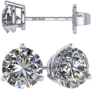 NANA 14k Gold Post & Sterling Silver 3 Prong CZ Stud Earrings -Platinum Plated-8.0mm-4.00cttw