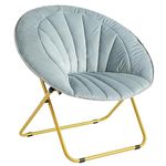 Urban Shop Velvet Channel Stitch Folding Saucer Lounge Chair, Grey with Gold Legs