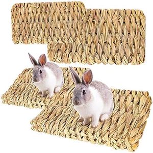 RoadLoo Tappetino Erba Naturale, 2 Taglie Piccole Stuoie 4 Letti Giocattoli Masticare Non Tossico Commestibile Tappetino Pet Erba Pastiglie Piccoli Animali per Pappagalli Coniglietti Criceti Ratti