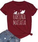 LOOKFACE Womens Hakuna Graphic Printed Tshirts Cute Funny Tees, Wine Red, Medium