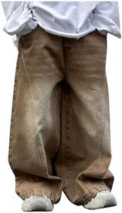 nhApmj Boys Jeans Baggy Casual Straight Wide Leg Denim Pants Kids Trendy Back to School Clothes Elastic Waist Preppy Trouser