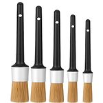 Car Detail Brush, Boars Hair Multi-Purpose Car Detailing Brushes - Set of 5, 5 Head Sizes with Natural Ultra Soft Boars Hair Detailing Brush for Washing Emblems Wheels Interior Upholstery Air Vents