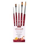 Princeton Velvetouch, Series 3950, Paint Brush for Acrylic, Oil and Watercolor, Set of 5 Spotter 5/0, Angle Shader ¼”, Round 8, Filbert 8, Round 2