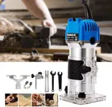 Wood Routers, Electric Wood Trimmer Router Tool, Compact Wood Router Tool Hand Trimmer, Cutting Palmming Tool, 30000 RPM 1/4" Collets 800W 110V，Blue and Silver