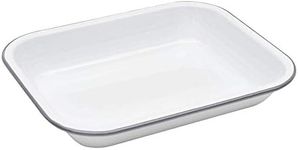 Enamelware Small Roasting Pan - Solid White with Grey Rim