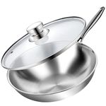 LOLYKITCH Tri-Ply 13 Inch Stainless Steel Wok Pan with Lid, Stir-Frying Pan,Induction Wok,Dishwasher and Oven Safe,Heavy Duty and Detachable handle.