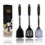 Silicone Spatula Turner Set – Stainless Steel and Silicone Heat Resistant Kitchen Utensils – 608F – Grill Spatula Tools for BBQ - Egg and Pancake Flipper – Gift Box and Bonus Recipe Ebook