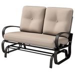 Giantex Loveseat Outdoor Patio Rocking Glider Cushioned 2 Seats Steel Frame Furniture (Beige)