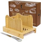 Mosomboo Bamboo Bread Slicer for Homemade Bread with Serrated Knife & Crumb Tray - Foldable Compact Bread Cutting Guide, Adjustable Bread Slicer, Bamboo Bread Cutter for Homemade Bread, Cakes, Bagels