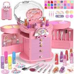 PERRYHOME Kids Makeup Set for Girls, 63 Pcs Real Washable Non-Toxic Cosmetic Toddler Make Up Kit, Unicorn Kids Makeup Toys Christmas & Birthday Gifts for Girl 3-12(Purple)