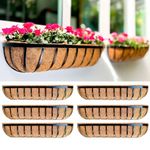 LaLaGreen Deck Railing Planter Boxes (6 Pack, 36 Inch) Long Window Flower Box Attach to House, Wall Planters for Outdoor Plants with Coco Liners English Horse Trough Fence Balcony Garden Porch Rail