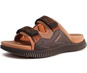KuaiLu Mens Walking Slide Sandals Orthotic Athletic Thick Cushion Recovery Sport Sandles Adjustable Strap Open Toe Slip On Yoga Mat With Comfortable Plantar Fasciitis Arch Support Khaki Size 10