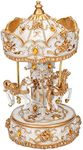 Elanze Designs Gilded Gold Tone Horses Musical Carousel 10 inch Rotating Figurine Plays Tune Carousel Waltz