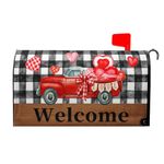 Valentine's Day Mailbox Covers Magnetic Black and White Buffalo Plaid Heart Mailbox Cover Standard Size 18 X 21 Holiday Welcome Mailbox Wrap Post Letter Box Cover Decorative for Home Outdoor Garden