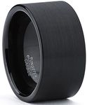 Metal Masters Co. Tungsten Carbide Men's Flat Top Black Brushed Ring Band, 12 mm Comfort Fit Size 11