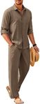 COOFANDY Mens Linen Sets 2 Piece Long Sleeve Button Down Cuban Shirt and Pants Set Summer Beach Set Outfits