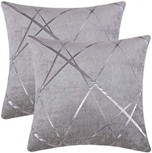 Gris Plata De Lujo Terciopelo Almohadon Cubre Caso, Banda de Acento Confortable Funda de Almohada, Mejor Decoración Square Sham Fundas de Almohada para Sofá Sofá Cama Casa Decor 50x50cm Juego de Dos