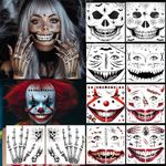 10 Sheets Halloween Face Tattoo,Skull Temporary Tattoos Halloween Clown Tattoos Spider Web Face Tattoos Halloween Make Up for Women Men (10 sheets)