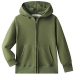 Dybker Boys Girls Hoodie Hooded Sweatshirts Solid Fleece Hoodies Classic Full Zipper Plush Cotton, Olive, 13-14 Years