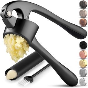 Zulay Kitchen Large Premium Garlic Press Set - Bigger Bowl for Bigger Garlic - Rust Proof & Dishwasher Safe Garlic Mincer Tool - Easy-Squeeze, Easy-Clean Silicone Garlic Peeler & Brush (Dark Gray)