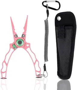 YUMEOWL Lockable Fishing Pliers & Hook Removers with Tungsten Steel Cutters, Non-Stick Coating, Ergonomic Handle and Lost Rope,Sheath - Lightweight, Multi-Function Fishing Gear, Pink 6.6" 3.8 oz