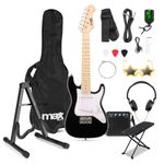 MAX GigKit Junior 1/4 Electric Guitar Pack with Foot Rest & Universal Stand – Complete Beginner Setup for Kids & Young Players – Small Sized Practice Guitar Kit – Black Finish