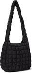 CALUOMATT Large Puffer Tote Bag for Women Padded Quilted Hobo Bag Nylon Puffer Tote Bag with Zipper Black