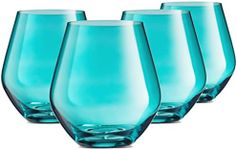 Godinger Wine Glasses, Stemless Wine Glasses, Red Wine Glasses, Drinking Glasses, European Made Stemless Wine Glass - Turquoise, 17oz, Set of 4