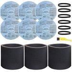 MZY LLC 3 Pack 90585 Foam Filter, 6 Pack 9010700 Dry Disc Filter & 6 Pack Retaining Bands for Shop Vac Wet Dry Vacuums 5 Gallon and Larger