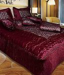 RUBSNETIX Satin Luxury Gold Paisley Printed King Size Double Bed Wedding Bedding Bedsheet Set (Set of 8 Pieces) for Hotels, Guest House, Home & Living Room- (Maroon)