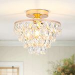 Luupyia Gold Crystal Chandelier Small Modern Chandelier, Mini Ceiling Light Flush Mount Crystal Chandelier Hallway Light Fixtures Ceiling Crystal Light