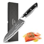 NANFANG BROTHERS Santoku Knife, 8 Inch Handcrafted Damascus Japanese Knife with ABS Handle - Kitchen Knife with Gorgeous Gift Box, for Chopping, Slicing, Mincing and Dicing