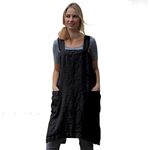 Women’s Pinafore Square Apron Baking Cooking Gardening Works Cross Back Cotton/Linen Blend Dress with 2 Pockets