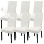 SearchI Waterproof PU Leather Dining Chair Covers Set of 6, Stretch Oilproof Parsons Chair Slipcovers Removable Washable Kitchen Chair Protector for Dining Room (White)