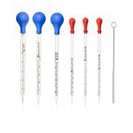 Glass Graduated Pipettes 6 Pieces Glass Pipettes Graduated Dropper Long Glass Pipette Dropper with 6 Rubber Caps for Transfer Liquid Essential Oil(0.5ml 1ml 2ml 3ml 5ml 10ml)