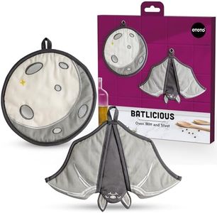 New - OTOTO Batlicious Oven Mitts and Pot Holders Sets - Heat Resistant Trivets for Hot Dishes, Cooking Goth Kitchen Decor, Cute Accessories, Pot Holders, Spooky Halloween Bat Moon Witchy Gifts