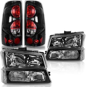 DWVO Headlights Tail Lights Assembly Compatible with 2003-2006 Chevy Silverado 1500/2500HD, 2003-2004 Silverado 2500, 2004-2006 Silverado 3500 Black Headlight Clear Reflector Taillight Clear