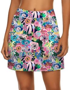 Ekouaer Women's Athletic Skorts Active Skirts High Waisted Workout Active Skort Skirt with Pockets Floral Pink XL