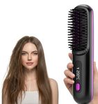Hair Straightening Brush for Women, Electric Heated Straightener with Digital Display, Ionic Technology, Black and Purple