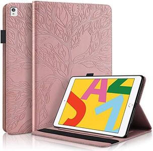 CXTcase iPad 7th/8th/9th Generation, iPad Air 3, iPad Pro 10.5 Inch Case Embossed Tree PU Leather Case Wallet Flip Cover for iPad 2017/2018/2019, iPad Air 3, iPad Pro 10.5" Rose Gold