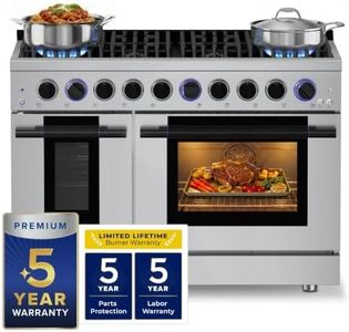 Hauslane 48" Gas Range Stainless Steel, 8 Burners up to 20,000 BTU 6.7 cu. ft. Double Convection Oven with 5 Rack Positions, 5-Year Warranty, Convertible NG/LP Cool-Touch Triple-Layer Door Matte Black