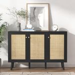 Giluta Black Sideboard Cabinet with Natural Rattan Doors,Hallway Buffet Cabinet Entryway Accent Cabinets, Storage Cabinet for Kitchen