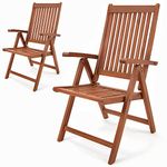 CASARIA® 2x Vanamo High Back Wooden Garden Chairs | FSC®-Certified Eucalyptus | 5 Position Backrest | 160kg Capacity | Folding Armchairs | Outdoor Dining | Wood Patio Furniture Set