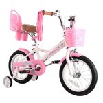 RULLY 16 Inch Kids Bike for 4 5 6 7 Years Girls with Training Wheels & Front Handbrake, Kids Bicycle with Basket Bike Streamers Toddler Cycle Bikes, White