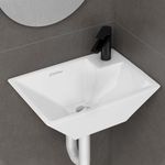 Plantex Platinum Ceramic Wall Mounted Basin/Corner Basin/Wash Basin for Bathroom/Wall Hung Washbasin/Sink for Restaurant, Hotel (Glossy White/Candy)