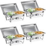 WILPREP Chafing Dish Buffet Set, 4 Pack 9L Chafers for Catering with 8 Half Size Food Pans Fuel Holders 4 Lids Foldable Frames, Stainless Steel Food Warmers for Parties Buffets Banquets Dinners