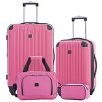 Travelers Club Midtown Hardside 4-Piece Luggage Travel Set, Bubble Gum, 4-Piece Set, Midtown Hardside 4-Piece Luggage Travel Set