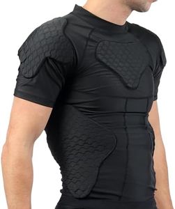 Dialudon Men Padded Football Shirt Rib Chest Shoulder Protector Heart Guard Padded Compression Shirt 6-Pads Protective Gear for Baseball,Basketball,Rugby, Lacrosse Black M